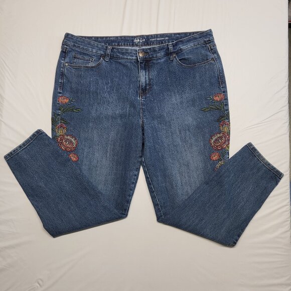 Style & Co Womens Jeans Embroidered Floral Size 18 Curvy Skinny Leg 40 X 28 - Picture 1 of 15